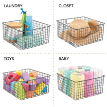 Load image into Gallery viewer, Best mdesign farmhouse decor metal wire food storage organizer bin basket with handles for kitchen cabinets pantry bathroom laundry room closets garage 12 x 12 x 6 4 pack graphite gray