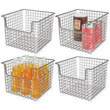 Load image into Gallery viewer, Amazon best mdesign metal wire open front organizer basket for kitchen pantry cabinet shelf holds canned goods baking supplies boxed food mixes fruits vegetables snacks 10 wide 4 pack graphite gray