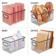 Load image into Gallery viewer, Budget friendly mdesign metal farmhouse kitchen pantry food storage organizer basket bin wire grid design for cabinets cupboards shelves countertops closets bedroom bathroom 10 long 4 pack bronze