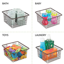 Load image into Gallery viewer, Storage mdesign farmhouse decor metal wire food storage organizer bin basket with handles for kitchen cabinets pantry bathroom laundry room closets garage 10 25 x 9 25 x 5 25 4 pack bronze