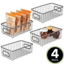 Load image into Gallery viewer, Try mdesign metal farmhouse kitchen pantry food storage organizer basket bin wire grid design for cabinet cupboard shelves countertop closet bedroom bathroom small wide 4 pack graphite gray
