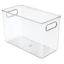 Load image into Gallery viewer, Storage organizer mdesign plastic food storage container bin with handles for kitchen pantry cabinet fridge freezer narrow for snacks produce vegetables pasta bpa free food safe 12 pack clear