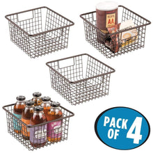 Load image into Gallery viewer, Top mdesign farmhouse decor metal wire food storage organizer bin basket with handles for kitchen cabinets pantry bathroom laundry room closets garage 10 25 x 9 25 x 5 25 4 pack bronze