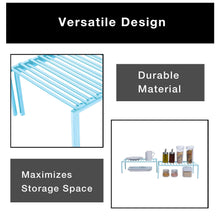 Load image into Gallery viewer, Shop for smart design premium kitchen storage shelf w plastic feet expandable steel metal frame rust resistant coating counter pantry shelf organization kitchen 16 32 x 6 inch light blue
