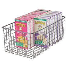 Load image into Gallery viewer, Home mdesign farmhouse decor metal wire food organizer storage bin basket with handles for kitchen cabinets pantry bathroom laundry room closets garage 16 x 9 x 6 in 8 pack graphite gray