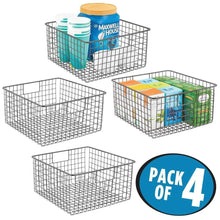 Load image into Gallery viewer, Budget mdesign farmhouse decor metal wire food storage organizer bin basket with handles for kitchen cabinets pantry bathroom laundry room closets garage 12 x 12 x 6 4 pack graphite gray