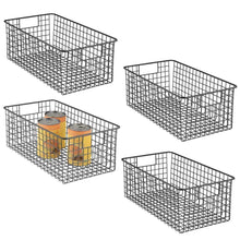 Load image into Gallery viewer, Save on mdesign farmhouse decor metal wire food organizer storage bin basket with handles for kitchen cabinets pantry bathroom laundry room closets garage 16 x 9 x 6 in 4 pack matte black