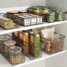 Load image into Gallery viewer, Discover the mdesign household wire drawer organizer tray storage organizer bin basket built in handles for kitchen cabinets drawers pantry closet bedroom bathroom 16 x 6 x 3 8 pack bronze