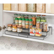 Load image into Gallery viewer, Save mdesign adjustable expandable kitchen wire metal storage cabinet cupboard food pantry shelf organizer spice bottle rack holder 3 level storage up to 25 wide 2 pack graphite gray