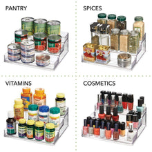 Load image into Gallery viewer, Shop for mdesign plastic spice and food kitchen cabinet pantry shelf organizer 3 tier storage modern compact caddy rack holds spices herb bottles jars for shelves cupboards refrigerator clear