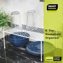 Load image into Gallery viewer, Budget smart design kitchen storage shelf rack w scratch resistant feet medium steel rust resistant finish for cups dishes cabinet pantry organization kitchen 13 25 x 6 inch white
