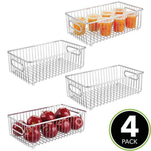 Load image into Gallery viewer, Storage organizer mdesign metal farmhouse kitchen pantry food storage organizer basket bin wire grid design for cabinet cupboard shelf countertop holds potatoes onions fruit large 4 pack chrome
