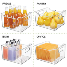 Load image into Gallery viewer, Explore mdesign plastic kitchen pantry cabinet refrigerator or freezer food storage bin with handles organizer for fruit yogurt snacks pasta bpa free 10 long 4 pack clear