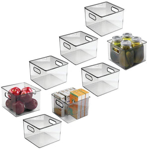 Online shopping mdesign plastic food storage container bin with handles for kitchen pantry cabinet fridge freezer cube organizer for snacks produce vegetables pasta bpa free 8 pack clear