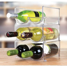Load image into Gallery viewer, Try mdesign plastic free standing wine rack storage organizer for kitchen countertops table top pantry fridge holds wine beer pop soda water bottles stackable 2 bottles each 8 pack clear