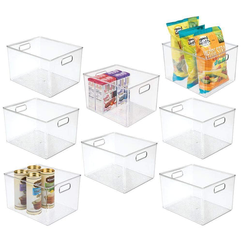 New mdesign plastic storage organizer container bins holders with handles for kitchen pantry cabinet fridge freezer large for organizing snacks produce vegetables pasta food 8 pack clear