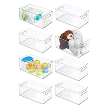 Load image into Gallery viewer, Shop mdesign deep storage organizer container for kids child supplies in kitchen pantry nursery bedroom playroom holds snacks bottles baby food diapers wipes toys 14 5 long 8 pack clear
