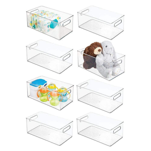 Shop mdesign deep storage organizer container for kids child supplies in kitchen pantry nursery bedroom playroom holds snacks bottles baby food diapers wipes toys 14 5 long 8 pack clear