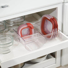 Load image into Gallery viewer, Best mdesign food storage container lid holder 3 compartment plastic organizer bin for organization in kitchen cabinets cupboards pantry shelves 2 pack clear