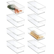 Load image into Gallery viewer, Budget friendly mdesign plastic food storage container bin with lid and handle for kitchen pantry cabinet fridge freezer organizer for snacks produce vegetables pasta 8 pack clear