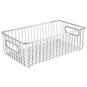 The best mdesign metal farmhouse kitchen pantry food storage organizer basket bin wire grid design for cabinet cupboard shelf countertop holds potatoes onions fruit large 4 pack chrome