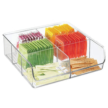 Load image into Gallery viewer, Select nice mdesign plastic wide food storage organizer bin caddy for kitchen pantry cabinet countertop holds baking supplies spices pouches dressing mixes tea sugar packets 6 sections 5 pack clear