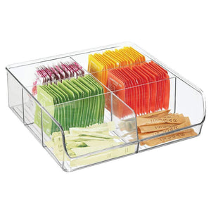 Select nice mdesign plastic wide food storage organizer bin caddy for kitchen pantry cabinet countertop holds baking supplies spices pouches dressing mixes tea sugar packets 6 sections 5 pack clear