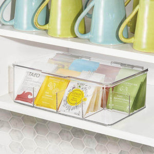 Latest mdesign stackable plastic tea bag holder storage bin box for kitchen cabinets countertops pantry organizer holds beverage bags cups pods packets condiment accessories clear