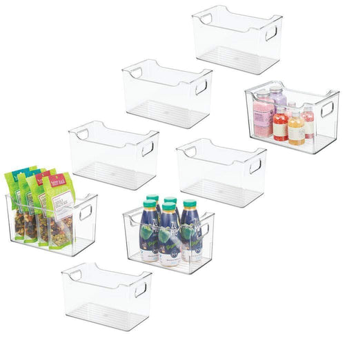 Heavy duty mdesign plastic kitchen pantry cabinet refrigerator or freezer food storage bin with handles organizer for fruit yogurt snacks pasta bpa free 10 long 8 pack clear