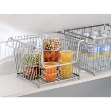 Load image into Gallery viewer, Storage mdesign modern stackable metal storage organizer bin basket with handles open front for kitchen cabinets pantry closets bedrooms bathrooms large 6 pack silver