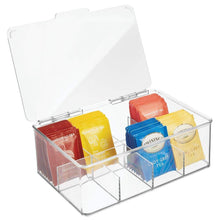 Load image into Gallery viewer, Featured mdesign stackable plastic tea bag holder storage bin box for kitchen cabinets countertops pantry organizer holds beverage bags cups pods packets condiment accessories clear