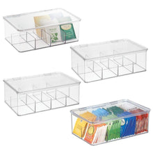 Load image into Gallery viewer, Related mdesign stackable plastic tea bag holder storage bin box for kitchen cabinets countertops pantry organizer holds beverage bags cups pods packets condiment accessories 4 pack clear