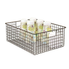 Load image into Gallery viewer, Buy mdesign farmhouse decor metal wire food organizer storage bin baskets with handles for kitchen cabinets pantry bathroom laundry room closets garage 2 pack bronze