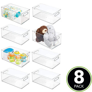 The best mdesign deep storage organizer container for kids child supplies in kitchen pantry nursery bedroom playroom holds snacks bottles baby food diapers wipes toys 14 5 long 8 pack clear