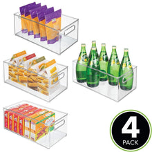 Load image into Gallery viewer, Best seller  mdesign deep plastic kitchen storage organizer container bin with handles for pantry cabinets shelves refrigerator freezer bpa free 14 5 long 4 pack clear