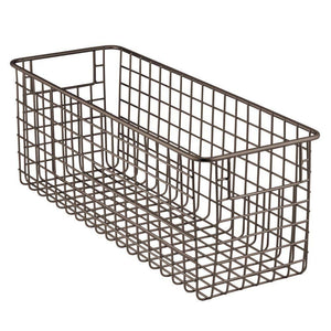 Get mdesign farmhouse decor metal wire food storage organizer bin basket with handles for kitchen cabinets pantry bathroom laundry room closets garage 16 x 6 x 6 8 pack bronze