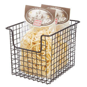 Get mdesign household metal kitchen pantry food storage organizer basket bin farmhouse grid design or cabinets cupboards shelves holds potatoes onions fruit 8 wide 8 pack bronze