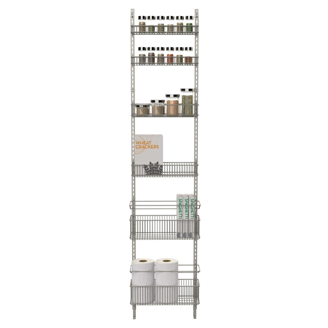 Discover the premium over the door steel frame kitchen pantry and bath room organizer in satin nickel adjustable shelf system made of solid steel hung or door mounted option