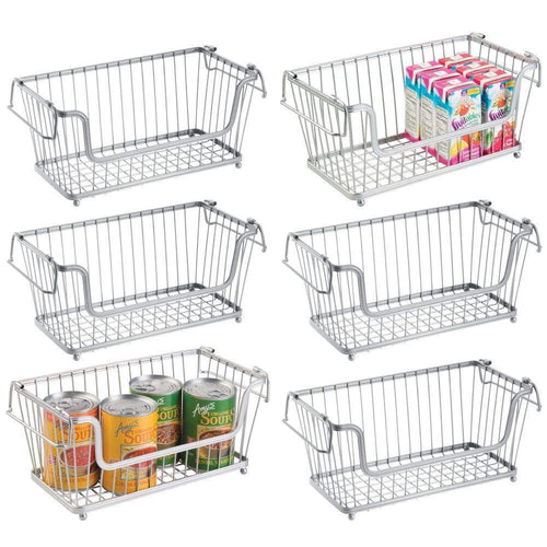 Shop for mdesign modern farmhouse metal wire household stackable storage organizer bin basket with handles for kitchen cabinets pantry closets bathrooms 12 5 wide 6 pack chrome