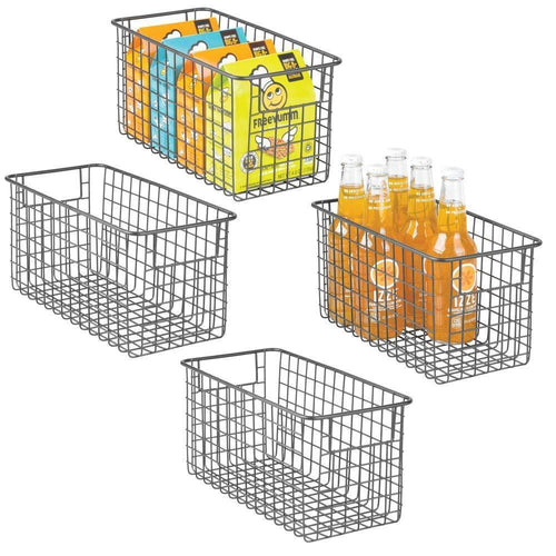 Order now mdesign farmhouse decor metal wire food storage organizer bin basket with handles for kitchen cabinets pantry bathroom laundry room closets garage 12 x 6 x 6 4 pack graphite gray