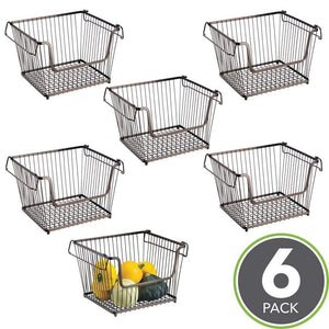 Order now mdesign modern stackable metal storage organizer bin basket with handles open front for kitchen cabinets pantry closets bedrooms bathrooms large 6 pack bronze