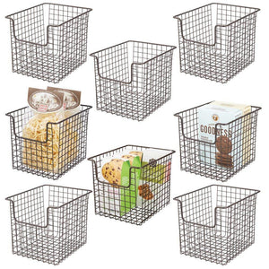 Featured mdesign household metal kitchen pantry food storage organizer basket bin farmhouse grid design or cabinets cupboards shelves holds potatoes onions fruit 8 wide 8 pack bronze