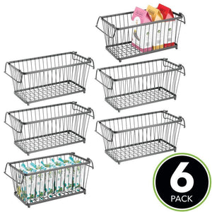On amazon mdesign household stackable metal wire storage organizer bin basket with built in handles for kitchen cabinets pantry closets bedrooms bathrooms 12 5 wide 6 pack graphite gray