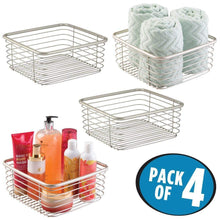 Load image into Gallery viewer, Results mdesign modern bathroom metal wire metal storage organizer bins baskets for vanity towels cabinets shelves closets pantry kitchens home office 9 75 square 4 pack satin