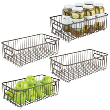 Load image into Gallery viewer, Top mdesign metal farmhouse kitchen pantry food storage organizer basket bin wire grid design for cabinets cupboards shelves countertops holds potatoes onions fruit large 4 pack bronze