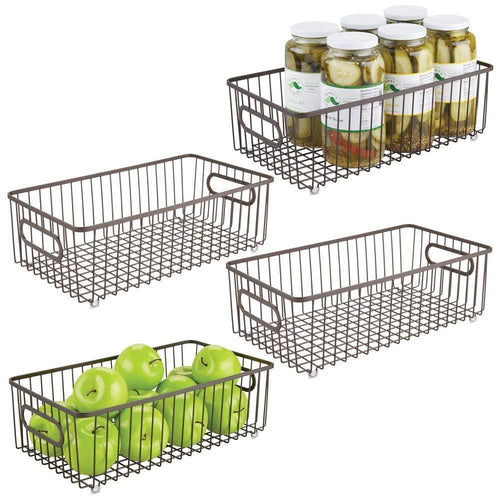 Top mdesign metal farmhouse kitchen pantry food storage organizer basket bin wire grid design for cabinets cupboards shelves countertops holds potatoes onions fruit large 4 pack bronze