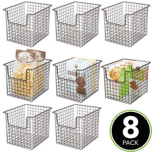 Latest mdesign household metal kitchen pantry food storage organizer basket bin farmhouse grid design or cabinets cupboards shelves holds potatoes onions fruit 8 wide 8 pack bronze