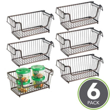 Load image into Gallery viewer, Selection mdesign modern farmhouse metal wire household stackable storage organizer bin basket with handles for kitchen cabinets pantry closets bathrooms 12 5 wide 6 pack bronze