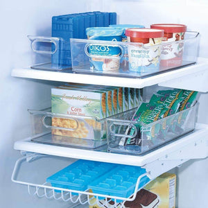 Selection mdesign plastic kitchen pantry cabinet refrigerator or freezer food storage bins with handles organizers for fruit yogurt drinks snacks pasta condiments set of 4 clear