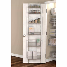 Load image into Gallery viewer, Exclusive premium over the door steel frame kitchen pantry and bath room organizer in satin nickel adjustable shelf system made of solid steel hung or door mounted option